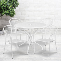 Flash Furniture CO-35RD-03CHR4-WH-GG 35.25" Round Table Set with 4 Round Back Chairs in White